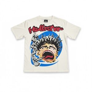 Hellstar Cream Short-Sleeve Graphic Tee with Blue & Red Print